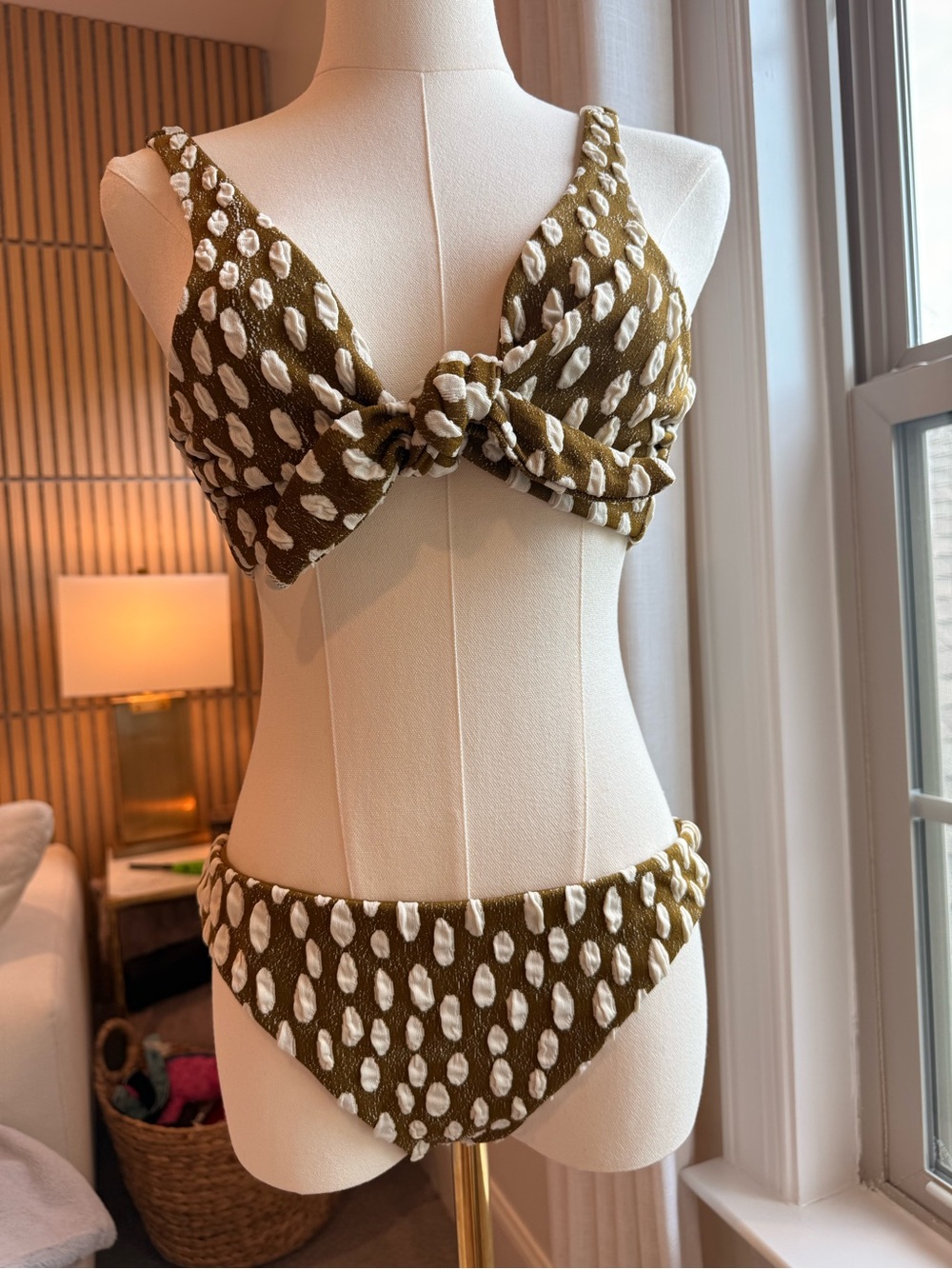 Mara Hoffman Olive Green Bikini Top with White Accents